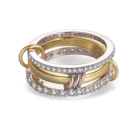 LUDKCCIR Gold Stackable Rings for Women, Dainty 18 K Gold Plated CZ Cubic Zirconia Ring Non Tarnish, Silver and Gold Rings Set, Multi-Link Connected Rings Jewelry Gift 9