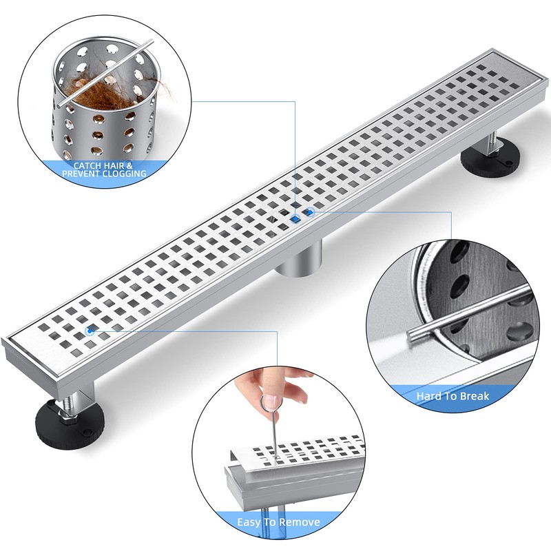 ZEKOO Linear Shower Drain 28 Inch Brushed Nickel,304 Stainless Steel