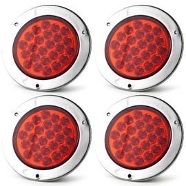 LIGBT 4Pcs 4 Inch Round Red LED Stop Turn Tail Lights 24 LED 4" Trailer Tail Brake Backup Reverse Lights with Stainless Steel Chrome Bezels for Truck Trailer RV Boat