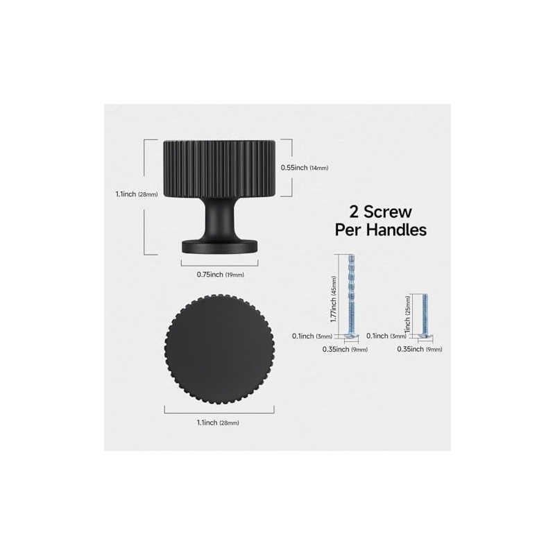 10 Pack Matte Black Cabinet Knobs for Kitchen Cabinets and