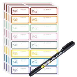 Rustiksen 320PCS Waterproof Name Labels for Kids, Washable Kids Stickers for School Daycare Essentials, Reusable Sticky Bottle Tags with Marker – Self-Adhesive Labels for Water Bottles, Lunch Boxes