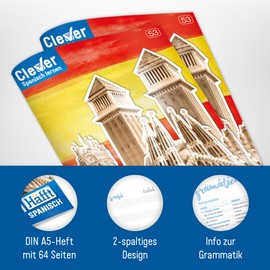 Häfft® 2 x Spanisch Vokabelheft A5 mit 2 Spalten, liniert 64 Seiten - mit Sprüchen, Infos zu Kultur und Umgangssprache, Grammatik, Lernkontrollsystem u.v.m