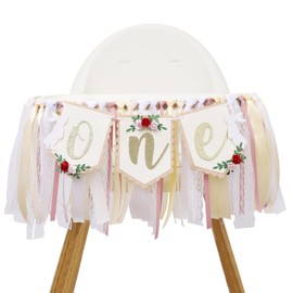SYESQL Bunny One High Chair Banner - Rabbit Themed 1st Birthday Decoration, Pink/White