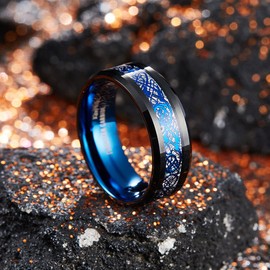 King Will Celtic Dragon Mens Black Tungsten Carbide Ring 8mm Blue Celtic Dragon Wedding Band Comfort Fit High Polished (10)