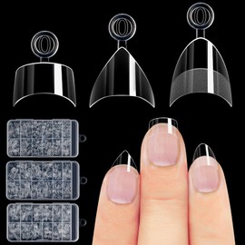 Pack of 360 Nail Tips for Gel Nails, 12 Sizes Soft Gel Nail Tips, Short Half Cover Almond Nails, Small Tapered Square Nails Tips, Small Triangle Nail Tips, for Nail Salons and DIY