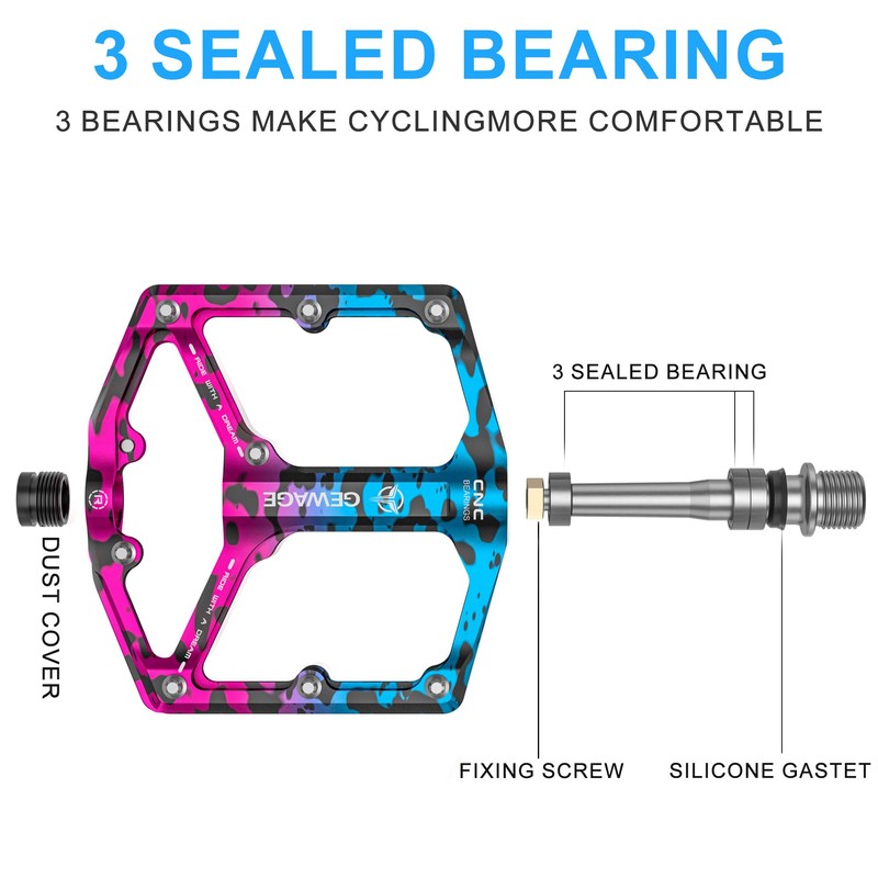 GEWAGE Road/Mountain Bike Pedals - 3 Bearings Bicycle Pedals -