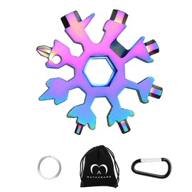 MATHARAGO Snowflake Multitool, 1pcs Snowflake Tool Stainless Steel 18 in 1 Snowflake Multitool with Carabiner Clip, Keyring and Storage Bag for Christmas Gift Men's Present(Multicolor)