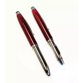 Unbranded Lot of 50 Pens –Triple Function Light-Up LED Metal Ballpoint Pens w/ Stylus- Red