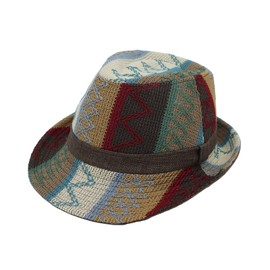 WITHMOONS Fedora Hat Aztec Pattern Trilby Short Brim with Band LD61347 (Brown)
