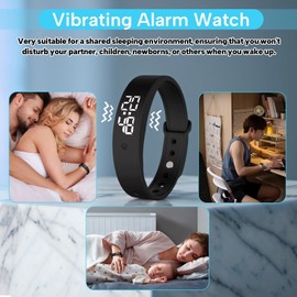 Cncedi Vibrating Alarm Wristband Raise to Wake for who with Partners/New Borns/Children, Waterproof Silent Wrist Clock Watch, USB Charging Watch for Deep Sleepers/Hearing Impaired/Deaf