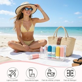 Kit de Botellas de Viaje, 16 Piezas, a Prueba de Fugas, Comprimible, con Bolsa de Almacenamiento Transparente, para Gel de Ducha, Acondicionador, Prod