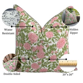 Jillien Harbor Floral Outdoor Pillow Cover, Water Resistant for Patio Deck Seating, Olivia, Grandmillennial Outdoor Pillow Cover, 20"x20"