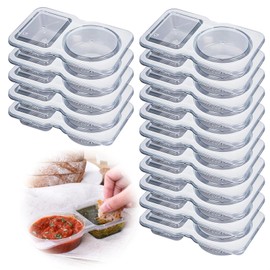 OUXDOXZ 15-Pack Reusable Double Compartment Condiment Containers with Lids - Leak-Proof 2-Section Disposable Snack Cups for Sauce, Dips, Sampling & Travel Portions