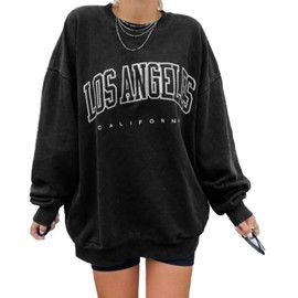 Women's Oversized Sweatshirt Los Angeles California Crewneck Long Sleeve Casual Loose Pullover Tops 1# Black