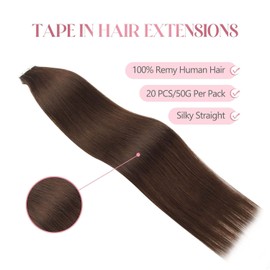 Sixstarhair Invisible Tape in Hair Extensions Walnut Brown Double Side Secure Tape Attached Professional Semi Permanent Hair Extensions [Color 3 Walnut Brown 20 Inch]