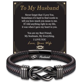 EPIRORA Mens Leather Bracelet Husband Birthday Gifts, Christmas Wedding Anniversary Happy Birthday I Love You Husband Gifts for Him from Wife