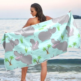 BOENLE Hippopotamus Hippos Beach Towel for Women Men, Sand Free Bath Towel Absorbent Quick Dry Soft Lightweight Blanket Travel Gym Camping, 30x60 in