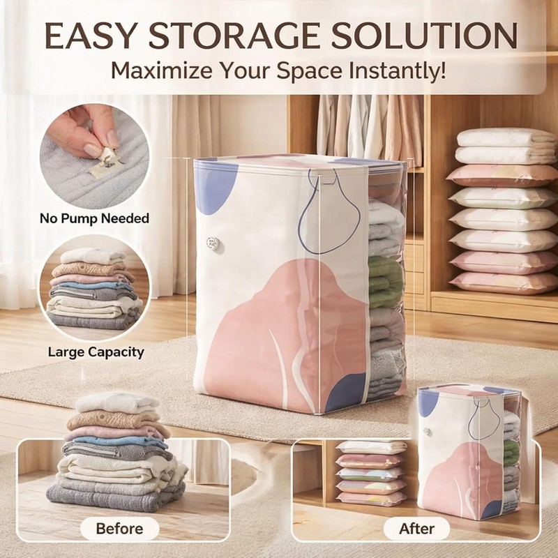 No‑pump Vacuum Storage Bags – Press & Seal, Reusable Space