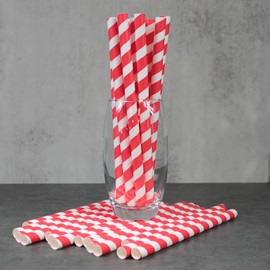 Bright Red Striped Paper Straws (12mm x 230mm) - Pack Size 125 - FSC Certified/Food Safe/PFAS Free/Biodegradable/Eco-Friendly/Durable/Suitable for Smoothies, Milkshakes, Bubble Tea