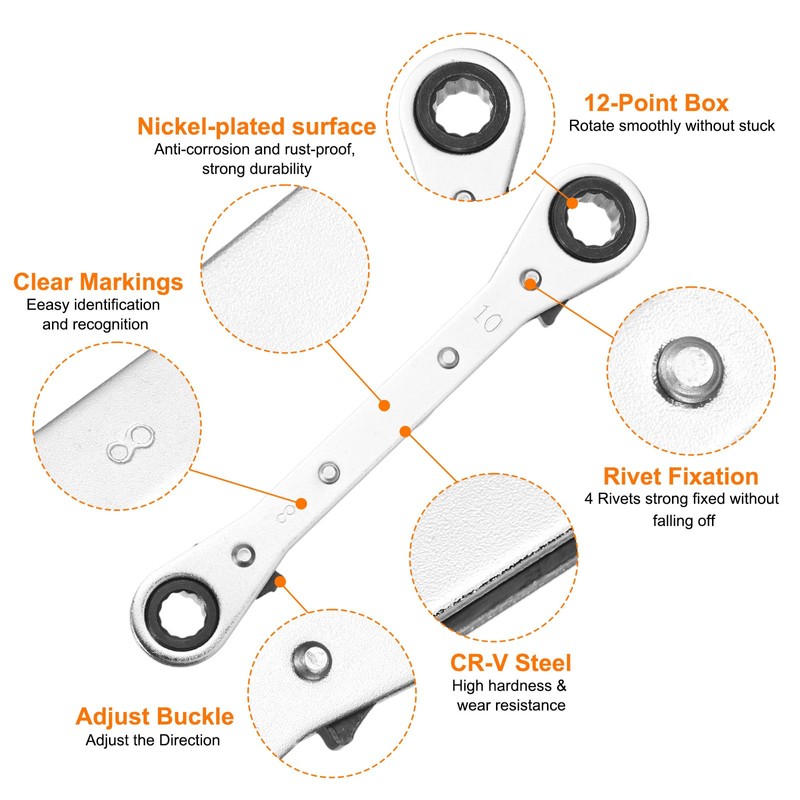 sourcing map Double Box End Reversible Ratcheting Wrench 8mm x