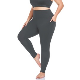 MOREFEEL Plus Size Leggings for Women with Pockets-Stretchy X-5XL Tummy Control High Waist Workout Grey Yoga Pants