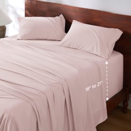 Bedsure GentleSoft Deep Pocket King Sheet Set - Fits Mattresses Up to 21 Inches Thick - 4 Piece Bed Sheets, Moisture Wicking, Soft & Cooling Bedsheets & Pillowcases, Easy & Secure Fit, Blush Pink