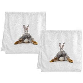 Dallonan 100% Cotton Towels White Gray Rabbit Buttom Lovely Bunny Hand Towels for Bathroom Clearance Decorations Soft Absorbent Wash Towels for Body Face Hair 16x30 Inche