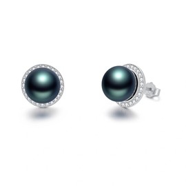EKJQB 9-10MM Black Pearl Stud Earrings for Women Sterling Silver Black Pearl Stud Earrings Gift for Mother’s Day Mom Her