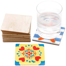 Baker Ross FE526 Square Wooden Coasters, Pack of 10, Paintable Creative Arts and Crafts Projects for Kids to Make, Personalize and Decorate