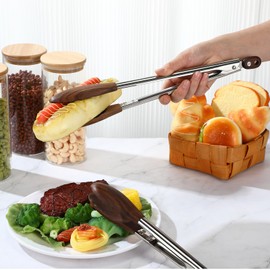 Baderke 2 Pcs Kitchen Tongs for Cooking Wooden Utensil Set Salad Tongs with Wood Tips for Serving Salad Flipping Burgers Grilling and Much More (11.4 Inch and 14.6 Inch,Walnut Wooden)