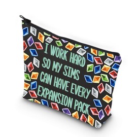 KUIYAI Video Game Gift Sim Game Gift Funny Gaming Zipper Pouch Sims 4 Plumbob Pattern Makeup Bag For Gamer (i work hard)