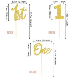 24 piezas de adornos para magdalenas de primer cumpleaños con purpurina para el primer cumpleaños, uno para cupcakes, número 1, decoración de tartas para baby shower, niños, primer cumpleaños, aniversario, fiesta, decoración de pasteles, suministros de c