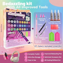 40,000+ Pcs Resin Jelly Rhinestones Bedazzling Kit,3mm Flatback Rhinestones (26 Colors+4X Ex-Silver) with Dual-Head Pen & 3 Pcs B7000 Glue, All-in-One Bedazzler Kit for DIY Arts & Crafts Gifts