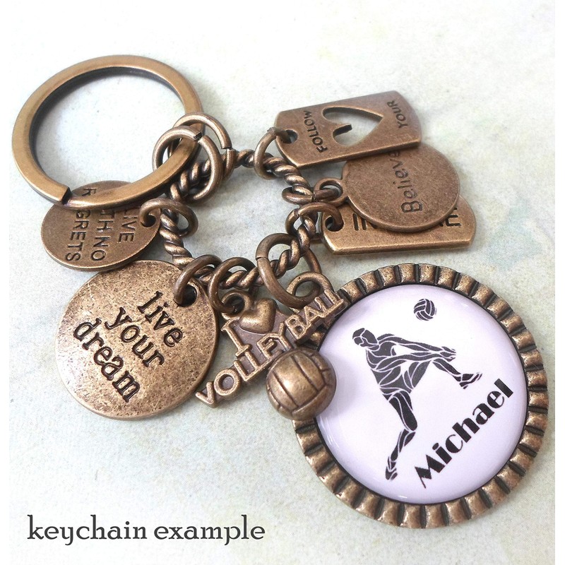 VolleyBall Player with Custom Name Keychain, Backpack Clip or Necklace,