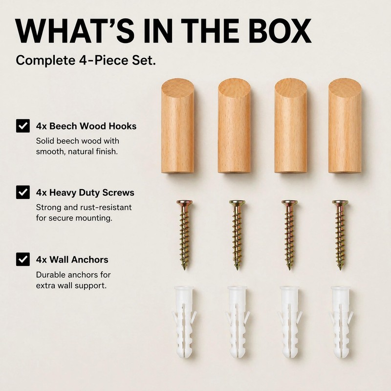 evory 4 Pack Coat Hooks Mounted Rustic Wooden Heavy Duty