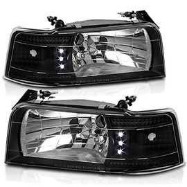 ACANII - For 1992-1996 Ford Bronco F150 F250 F350 Black Housing Headlights w/Corner Marker Lamps Assembly Set Left+Right