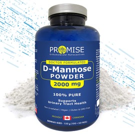 Promise D-Mannose Powder, 100% PURE - 2000mg, Rapid Urinary Tract Cleanse. Relieves UTI and Burning Pain. For Men & Women. Bladder Control for Sleep, Exercise & Movement. Gentle On the Stomach (100+50g FREE)