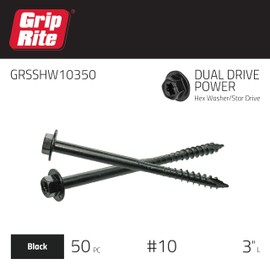 Grip-Rite GRSSHW10350#10 x 3 Structural Screw Dual Drive Power Hex Washer Star Drive Head 50CT