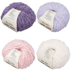 CABODYALS 4 Skein White Pink Purple Fluffy Crochet Yarn Polyester Assorted Chunky Blanket Soft Loop Jumbo Bulky Knitting Sock Velvet Acrylic Variegated Yarn for Sewing Making Clothes Crafts
