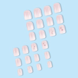 Press on Nails Short Oval Fake Nails Pink False Nails with Design White Butterfly Glossy Glue on Nails Bling Rhinestone Stick on Nails Full Cover Acrylic Nails Cute Artificial Nails for Women Manicure