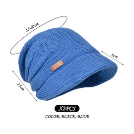 2 Pieces of Ear Protection Knitted Hats, Winter Knitted Hats, Warm Knitted Hats, Wide Brim Knitted Hats, Women's Knitted Hats Black
