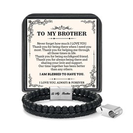 Fathers Day Birthday Gifts for Brother Adult - Mens Bracelet Big Brother Gifts from Sister To My Brothers Bracelet Black Leather Beaded Bracelets for Men Christmas Gift Ideas Birthday Presents