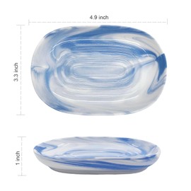 Soap Dish, Ceramic Soap Dish with Marble PatternShower, Soap Saver Tray for Bathroom, Kitchen Sink & Vanity, Multi-Use Holder for Jewelry, Rings, Keys (1 Pack, Blue-White)