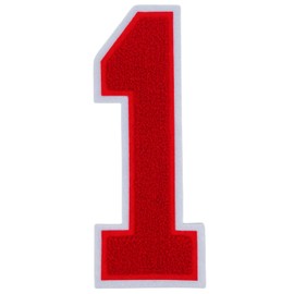 1 Pcs 8.0" Red Chenille Number Patches, Iron On or Sew On Appliques for Clothing, Jackets, Backpacks Varsity Style Large Number Patches with White Border (Red 1)