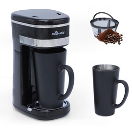 coffee machine,Single Serve Coffee Maker,One Cup Coffee Maker with Reusable Filter&One-touch Control Button,Portable Brewer for Camping,Travel & Home,Easy To Clean& Store,15oz/450ml,Grayish Black