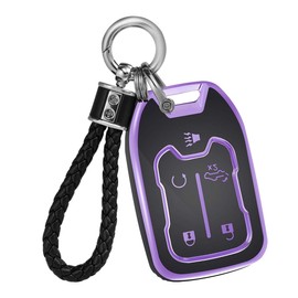 YALNORVA For GMC Chevy Key Fob Cover with Keychain, Key Fob Case Cover Fits for GMC Sierra Acadia Terrain 2500hd 1500 3500hd Yukon Chevy Silverado Suburban Car Accessories Smart Key, Purple Black