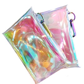 Samcos Coin Purse, Set of 2, Mini Pouch, Wallet, Mini Wallet, Key Case, Compact, Cute, Carabiner Included, Washable, Portable, Convenient to Take Out (2 Aurora)