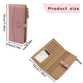 AdiStylinno Women Wallet, Leather Clutch Wallet with Snap Zipper, Long Large Capacity Credit Card Wallet for Women(Pink)
