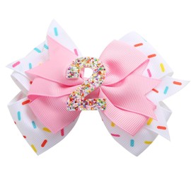 Sparkling Birthday Hair Bow for Baby Girls 2nd 3nd 4nd 5nd 6 Years Decorations Glitter Confetti Ice Cream Party Pink Hair Accessories for Girls 2nd Birthday Celebration