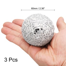 sourcing map 3Pcs Decorative Glass Balls 2.36 Inch Orbs Centerpiece Balls Mosaic Glass Ball Sphere for Decor Bowls Vases Dining Table Party, Silver White